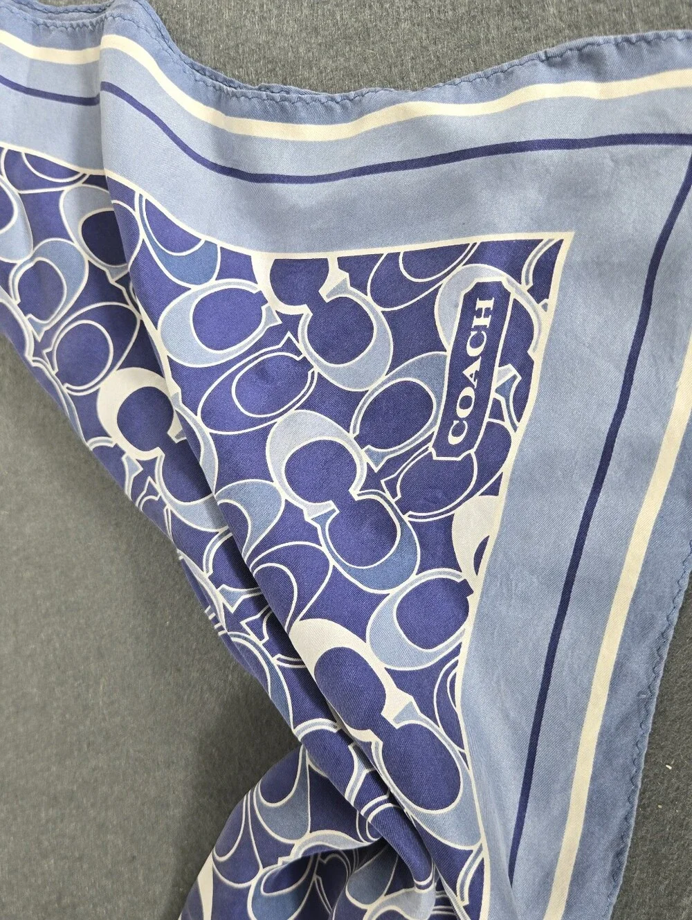 Coach Y2K Vintage Blue and White Signature Silk Scarf